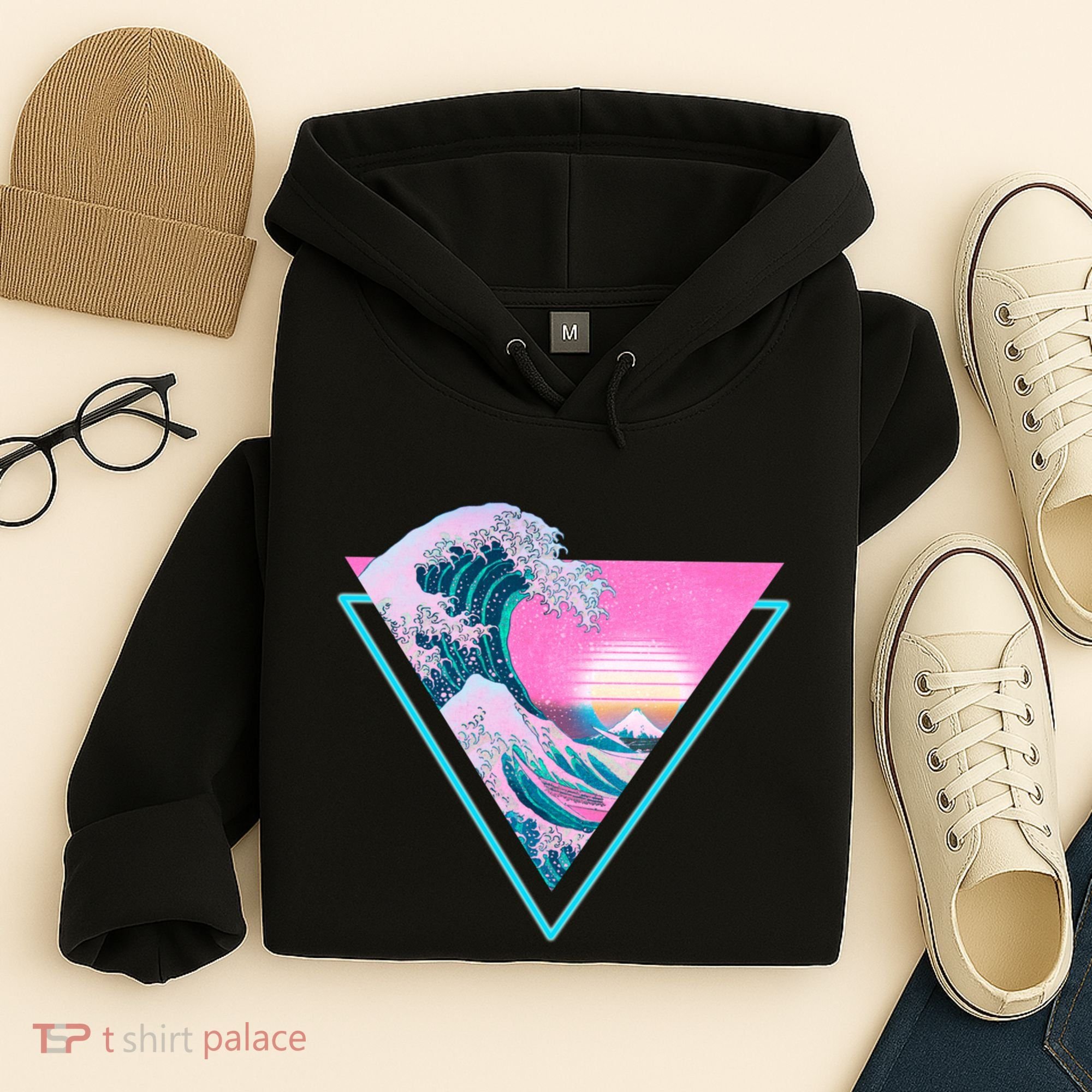 Vaporwave Aesthetic Great Wave Retro Triangle Hoodie