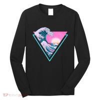 Vaporwave Aesthetic Great Wave Retro Triangle Long Sleeve Shirt thumb 0