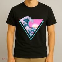 Vaporwave Aesthetic Great Wave Retro Triangle T-Shirt thumb 3