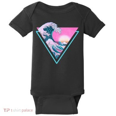 Vaporwave Aesthetic Great Wave Retro Triangle Baby Bodysuit
