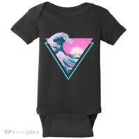 Vaporwave Aesthetic Great Wave Retro Triangle Baby Bodysuit thumb 0