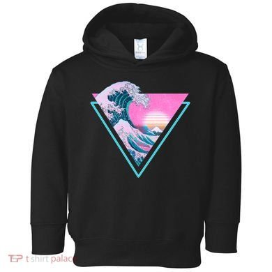 Vaporwave Aesthetic Great Wave Retro Triangle Toddler Hoodie
