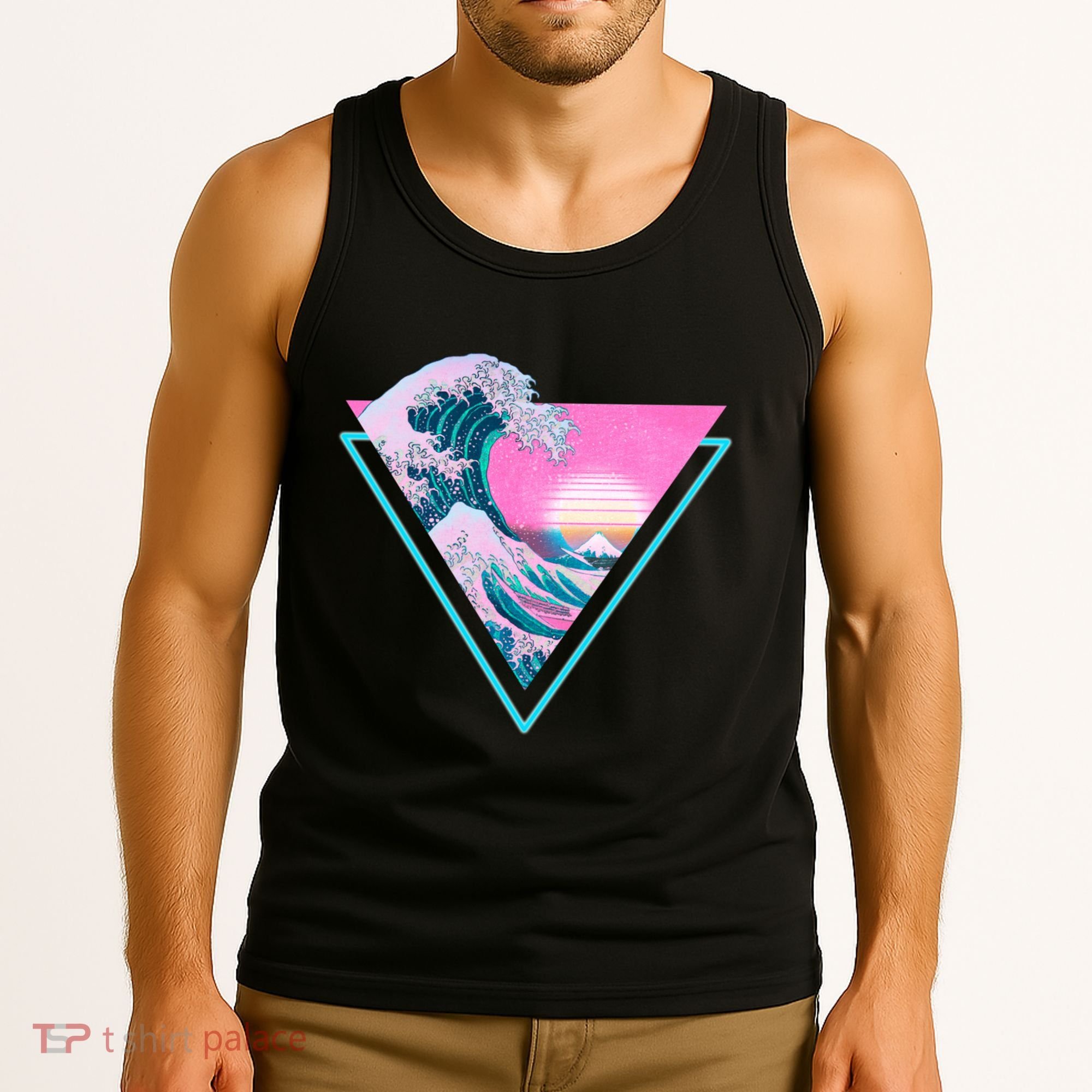 Vaporwave Aesthetic Great Wave Retro Triangle Tank Top