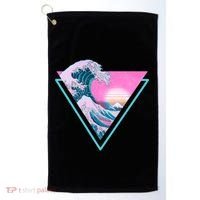 Vaporwave Aesthetic Great Wave Retro Triangle Golf Towel thumb 0