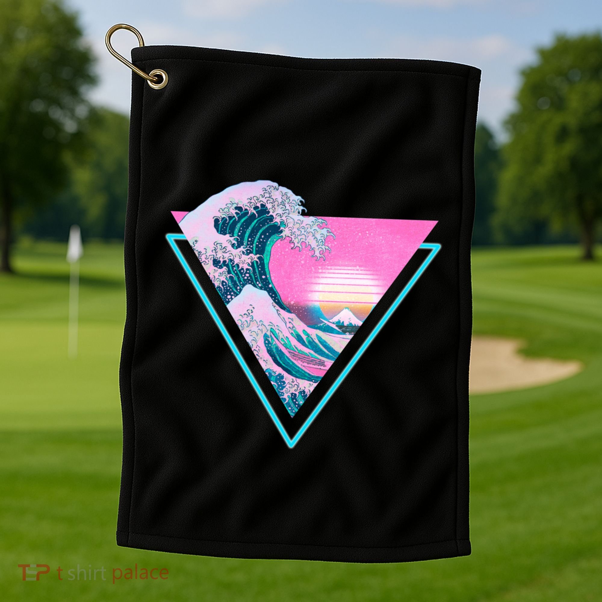 Vaporwave Aesthetic Great Wave Retro Triangle Golf Towel