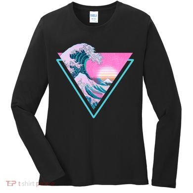 Vaporwave Aesthetic Great Wave Retro Triangle Women's Long Sleeve Shirt