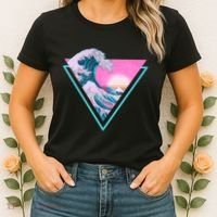 Vaporwave Aesthetic Great Wave Retro Triangle Women's T-Shirt thumb 2