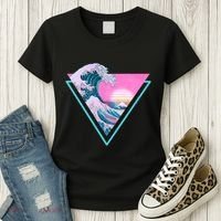 Vaporwave Aesthetic Great Wave Retro Triangle Women's T-Shirt thumb 3