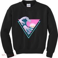 Vaporwave Aesthetic Great Wave Retro Triangle Kids Sweatshirt thumb 0
