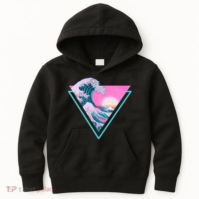 Vaporwave Aesthetic Great Wave Retro Triangle Kids Hoodie