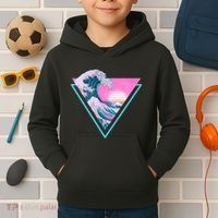 Vaporwave Aesthetic Great Wave Retro Triangle Kids Hoodie thumb 2