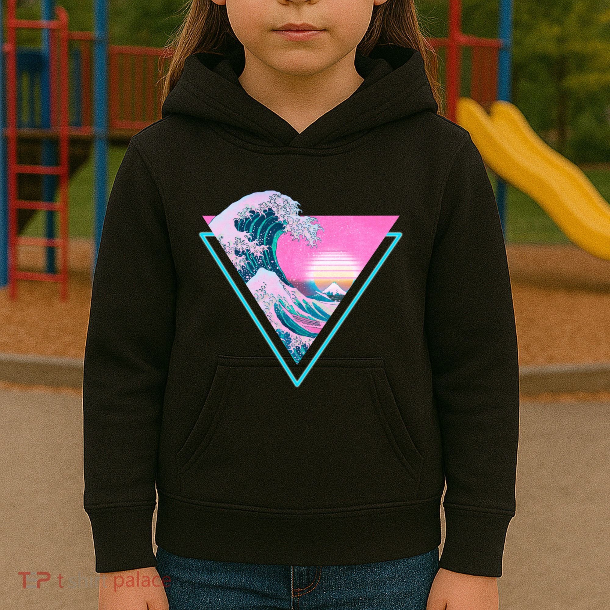 Vaporwave Aesthetic Great Wave Retro Triangle Kids Hoodie