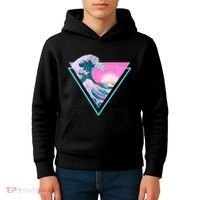 Vaporwave Aesthetic Great Wave Retro Triangle Kids Hoodie thumb 4