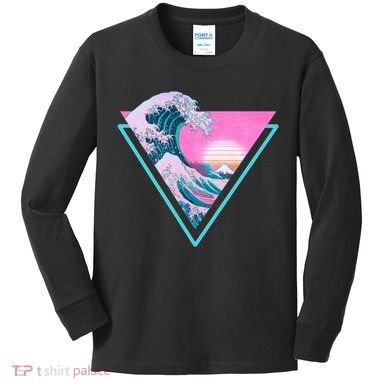 Vaporwave Aesthetic Great Wave Retro Triangle Kids Long Sleeve Shirt