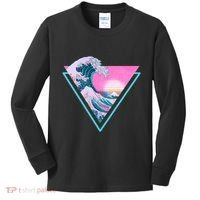 Vaporwave Aesthetic Great Wave Retro Triangle Kids Long Sleeve Shirt thumb 0