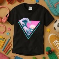 Vaporwave Aesthetic Great Wave Retro Triangle Kids T-Shirt thumb 3