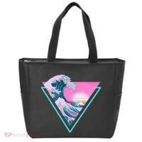 Vaporwave Aesthetic Great Wave Retro Triangle Tote Bag thumb 0