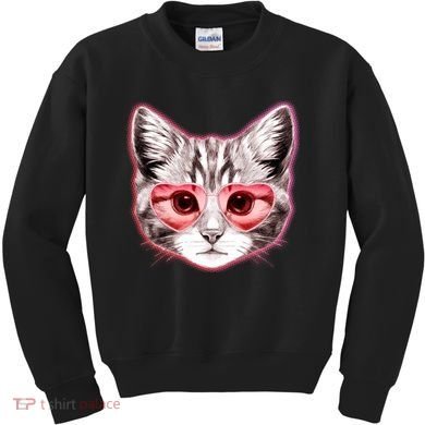 Valentine Cat Love Shades Kids Sweatshirt