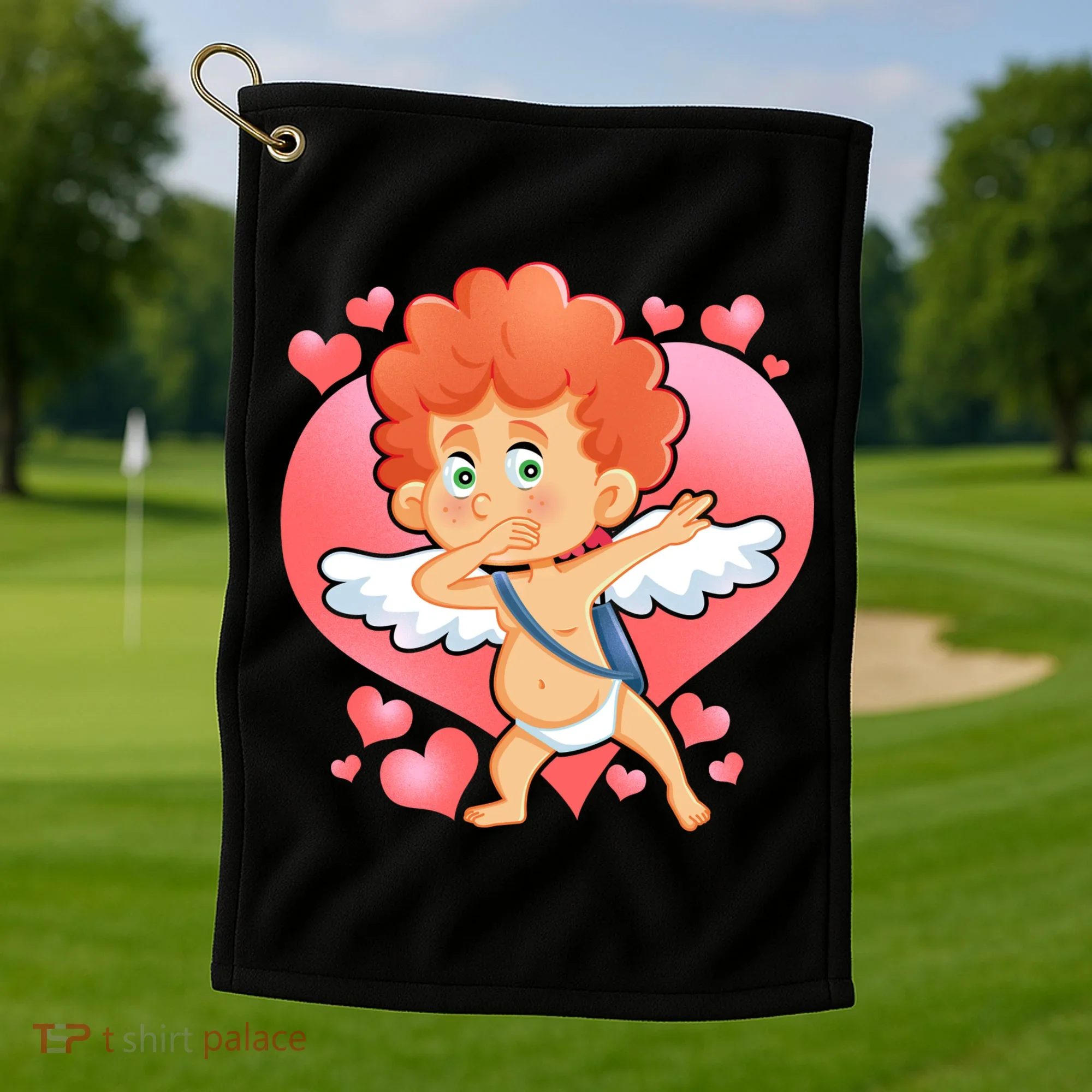 Valentine Dabbing Cupid Golf Towel