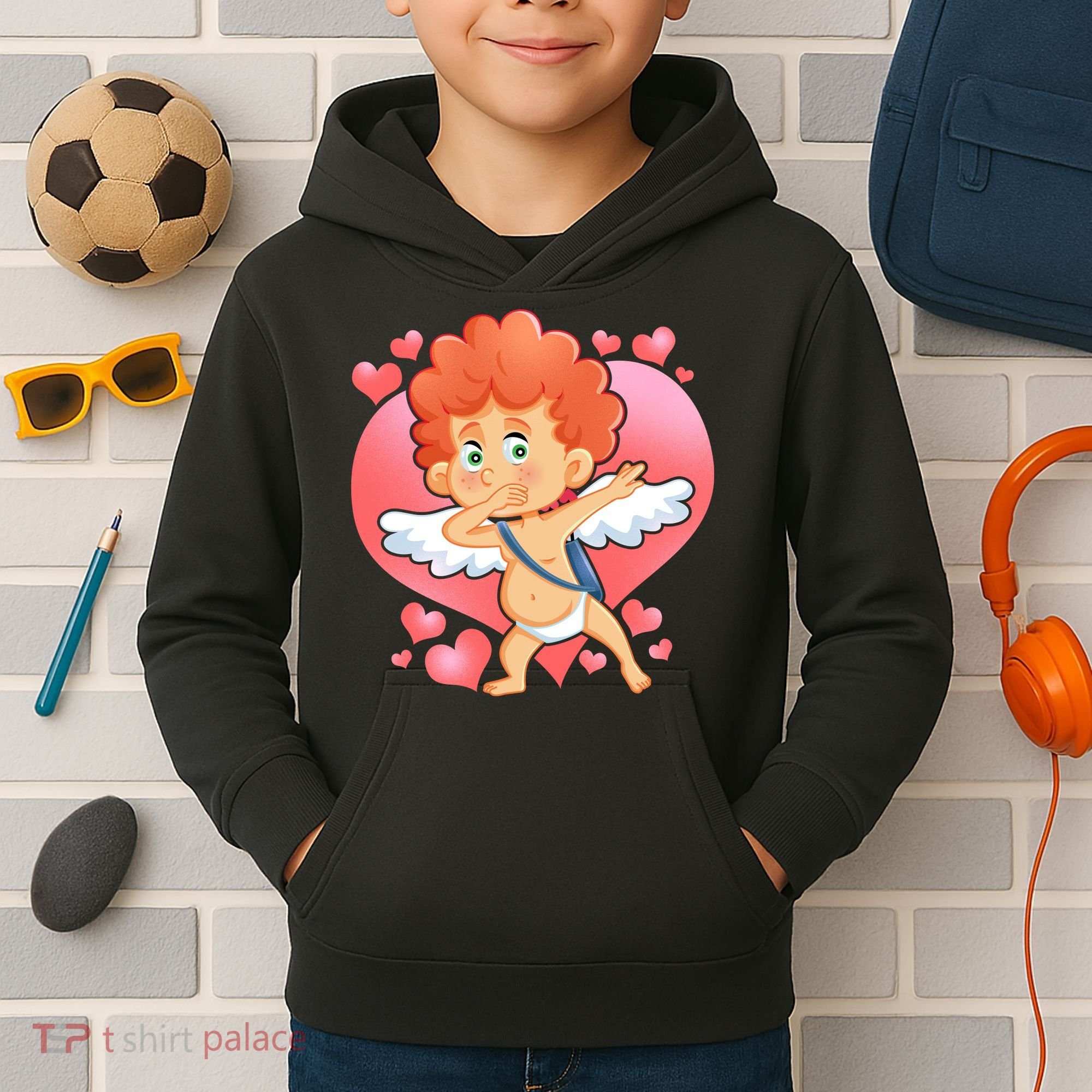 Valentine Dabbing Cupid Kids Hoodie