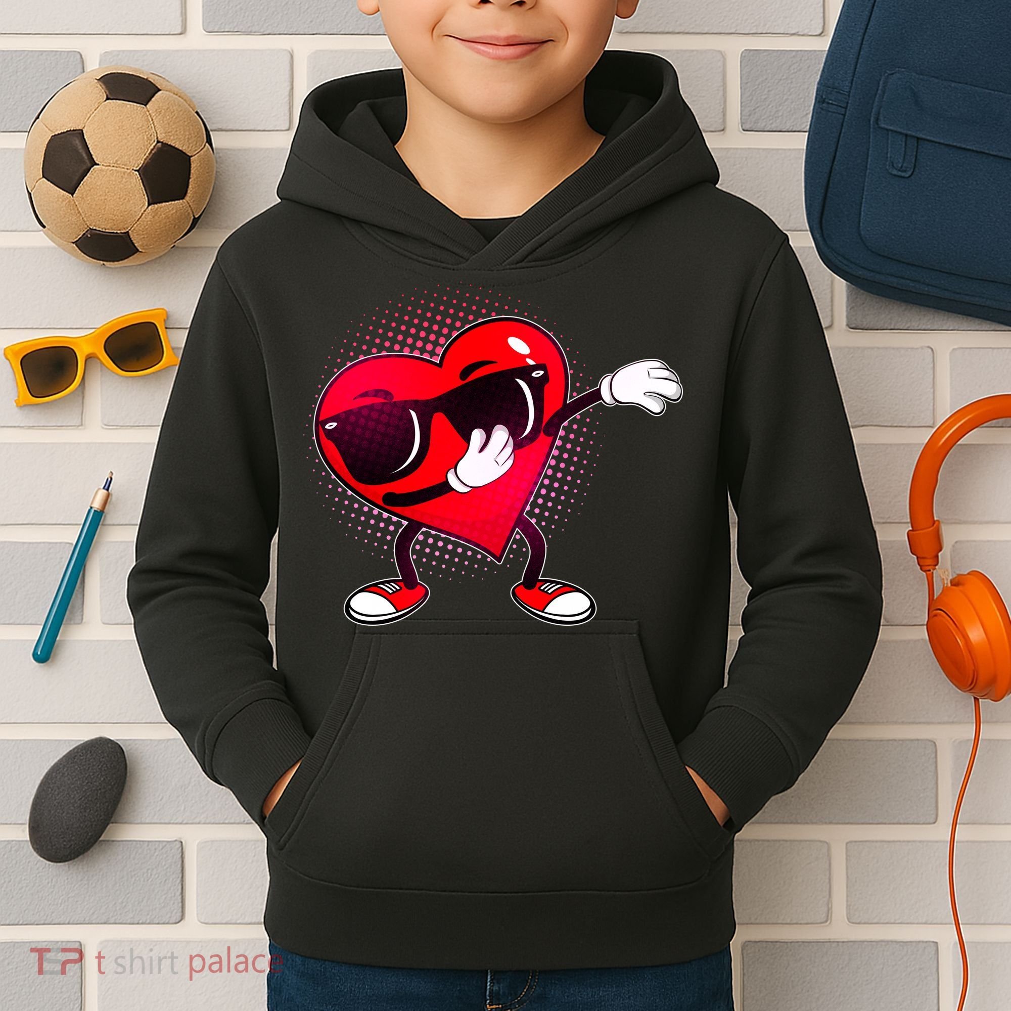 Valentine Dabbing Heart Kids Hoodie