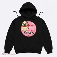 Valentine Pug And Kisses Hoodie thumb 0