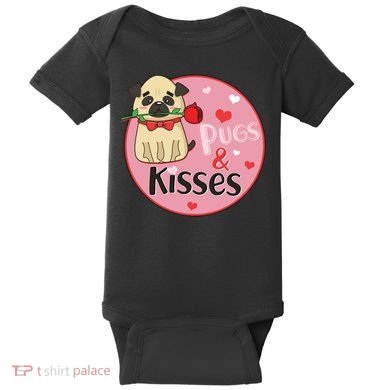 Valentine Pug And Kisses Baby Bodysuit