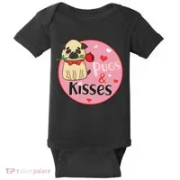 Valentine Pug And Kisses Baby Bodysuit thumb 0