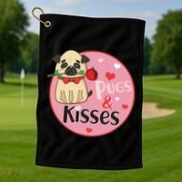 Valentine Pug And Kisses Golf Towel thumb 1