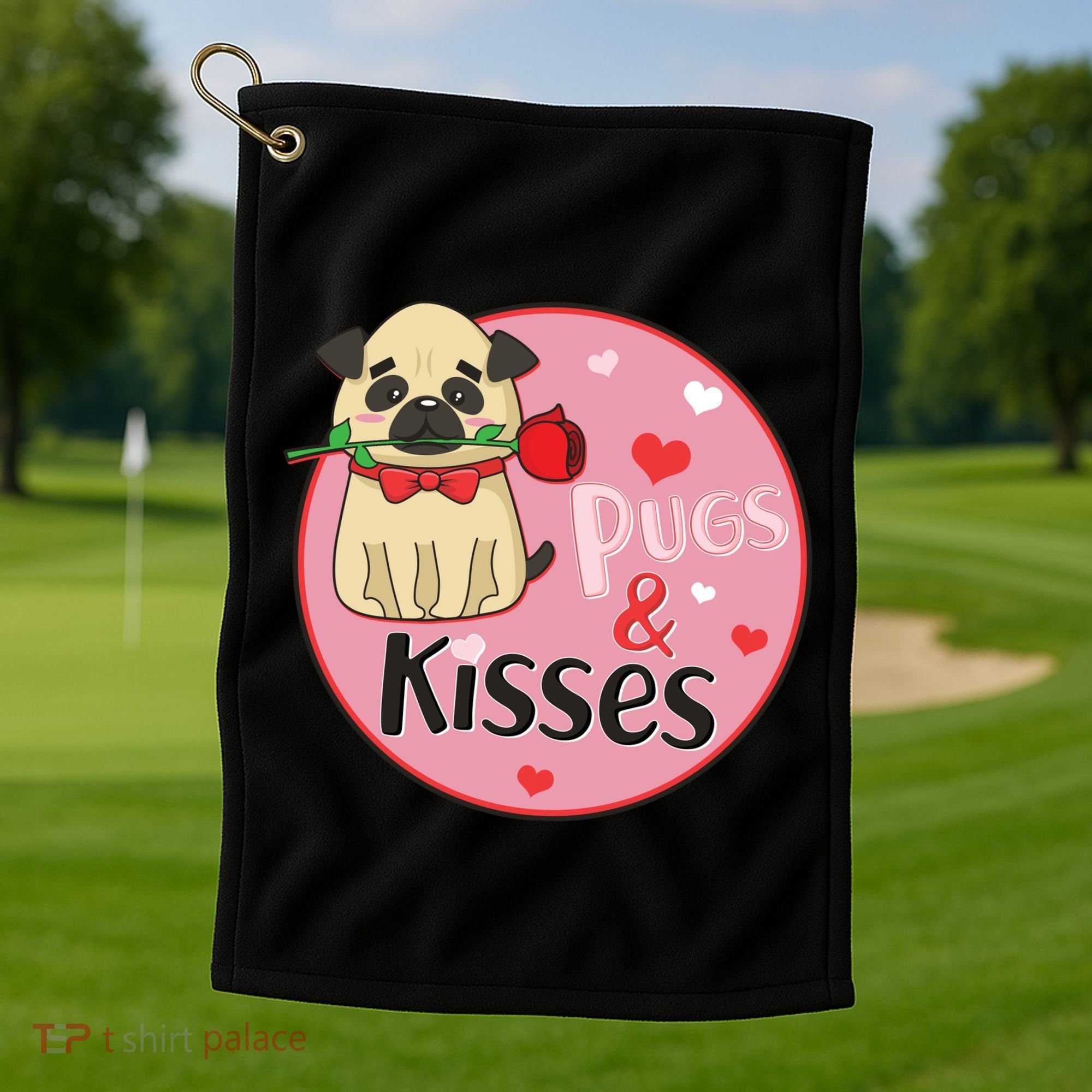 Valentine Pug And Kisses Golf Towel