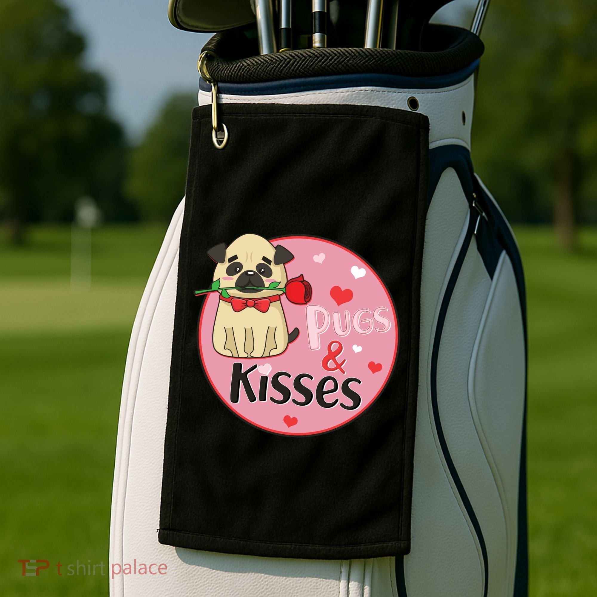 Valentine Pug And Kisses Golf Towel