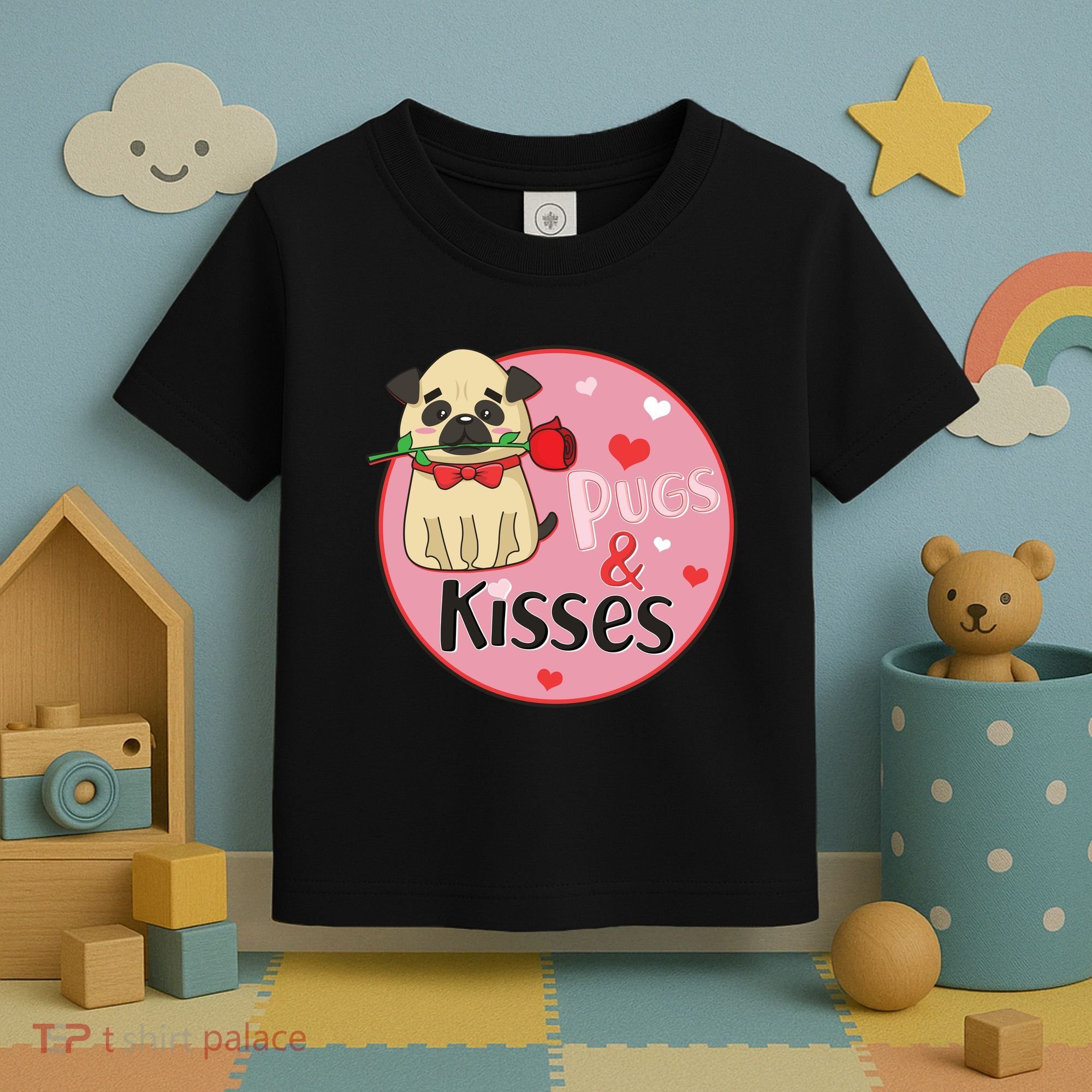 Valentine Pug And Kisses Toddler T-Shirt