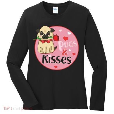 Valentine Pug And Kisses Women's Long Sleeve Shirt