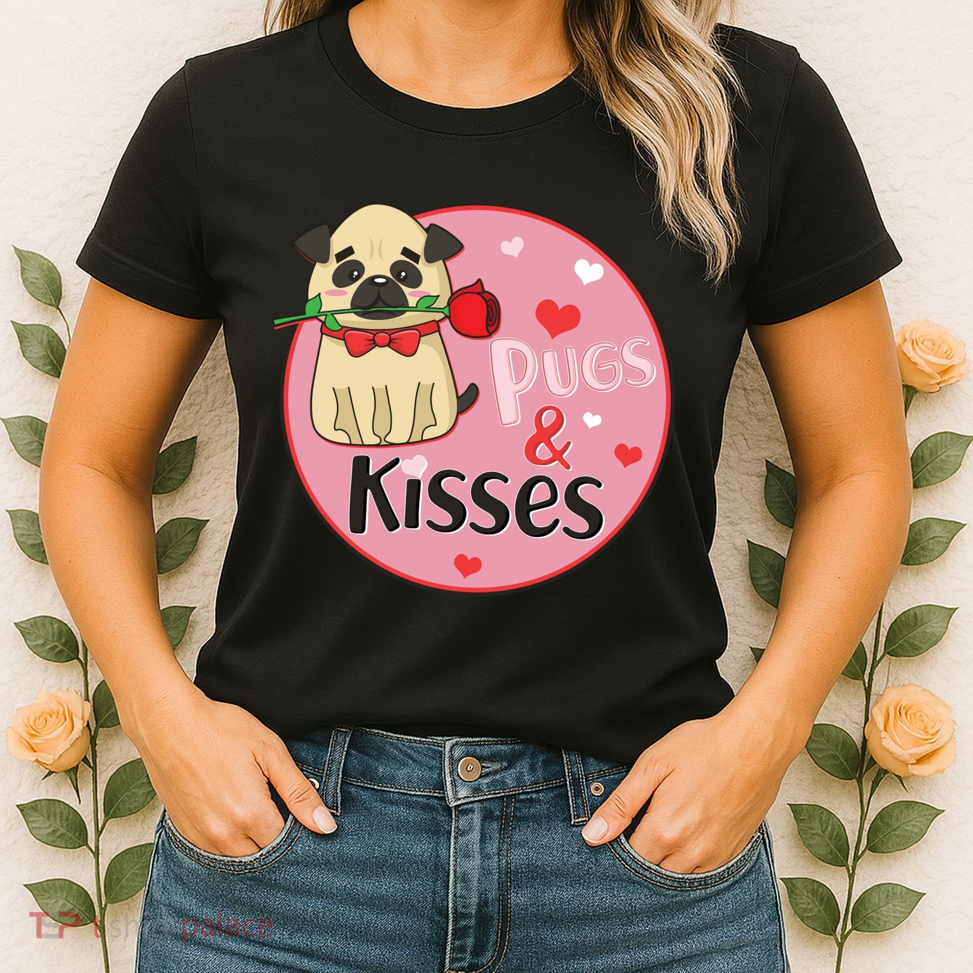 Valentine Pug And Kisses Women's T-Shirt