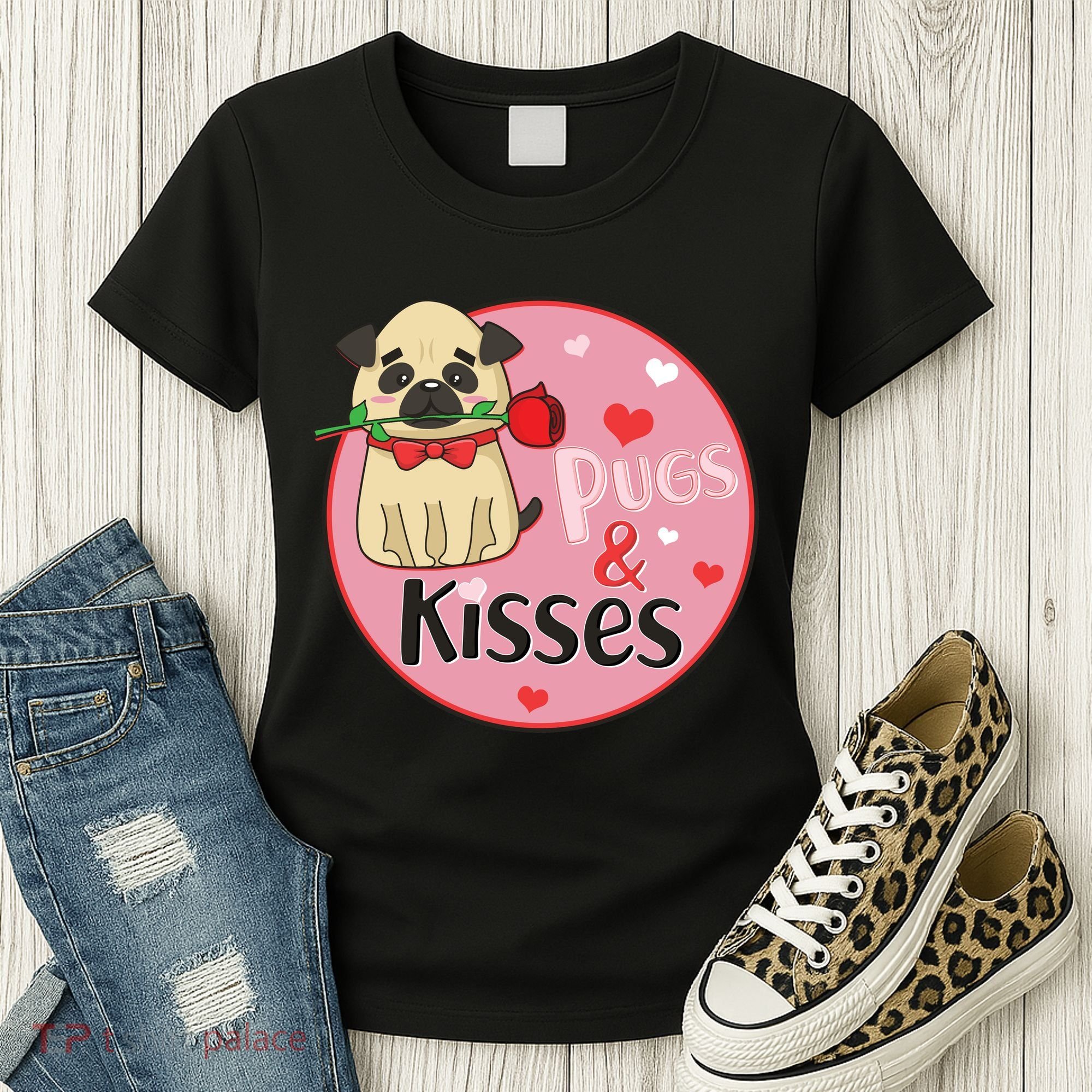Valentine Pug And Kisses Women's T-Shirt
