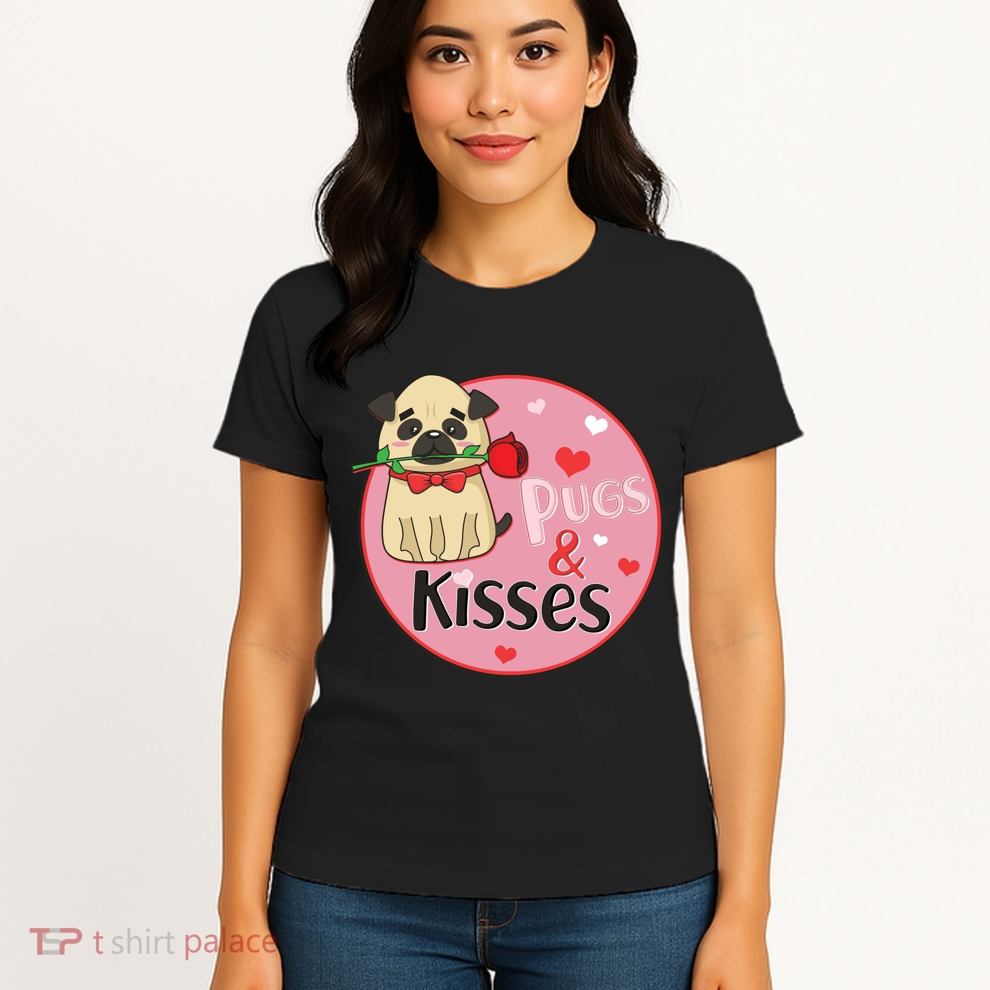 Valentine Pug And Kisses Women's T-Shirt