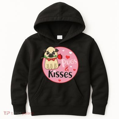 Valentine Pug And Kisses Kids Hoodie