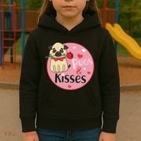 Valentine Pug And Kisses Kids Hoodie thumb 3