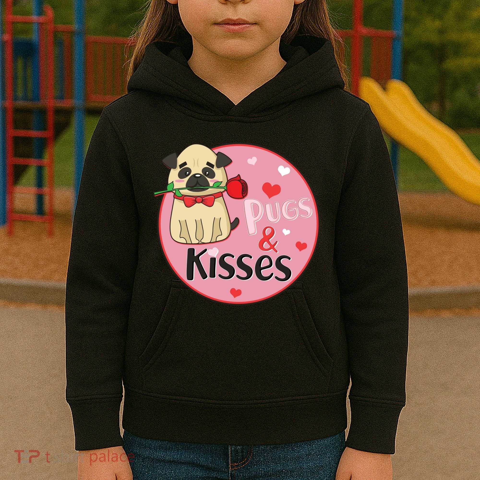 Valentine Pug And Kisses Kids Hoodie