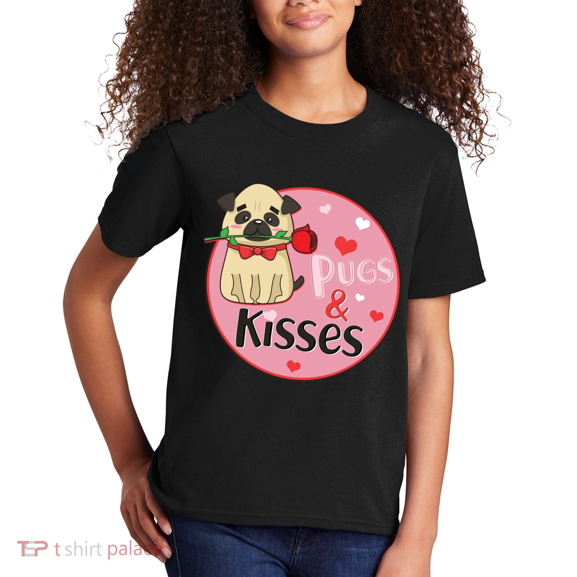 Valentine Pug And Kisses Kids T-Shirt