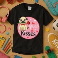 Valentine Pug And Kisses Kids T-Shirt thumb 3