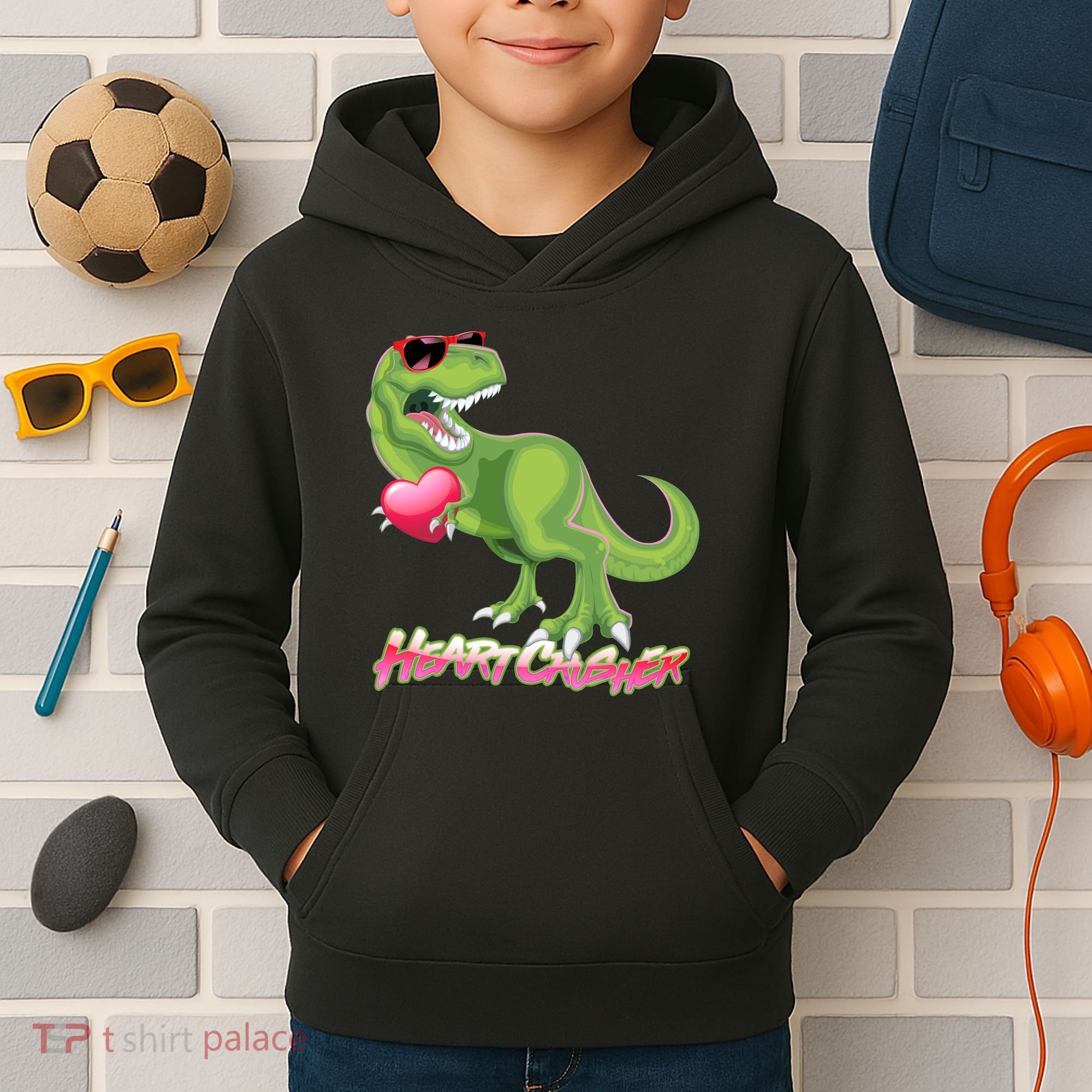 Valentine T-Rex Heart Crusher Kids Hoodie