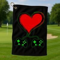 Valentine Video Game Controllers Heart Golf Towel thumb 1