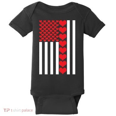 Valentines Day American Flag Baby Bodysuit