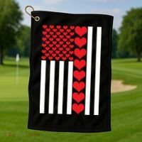 Valentines Day American Flag Golf Towel thumb 1