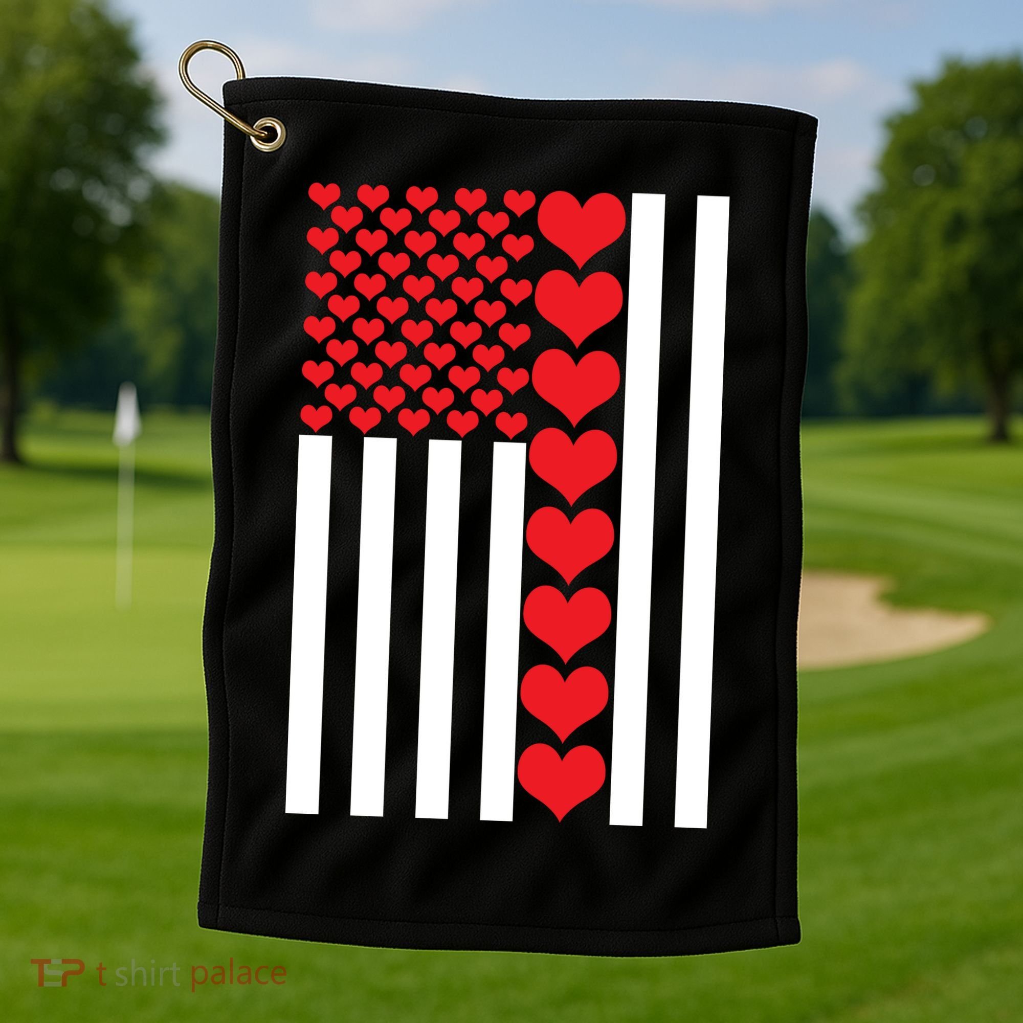 Valentines Day American Flag Golf Towel