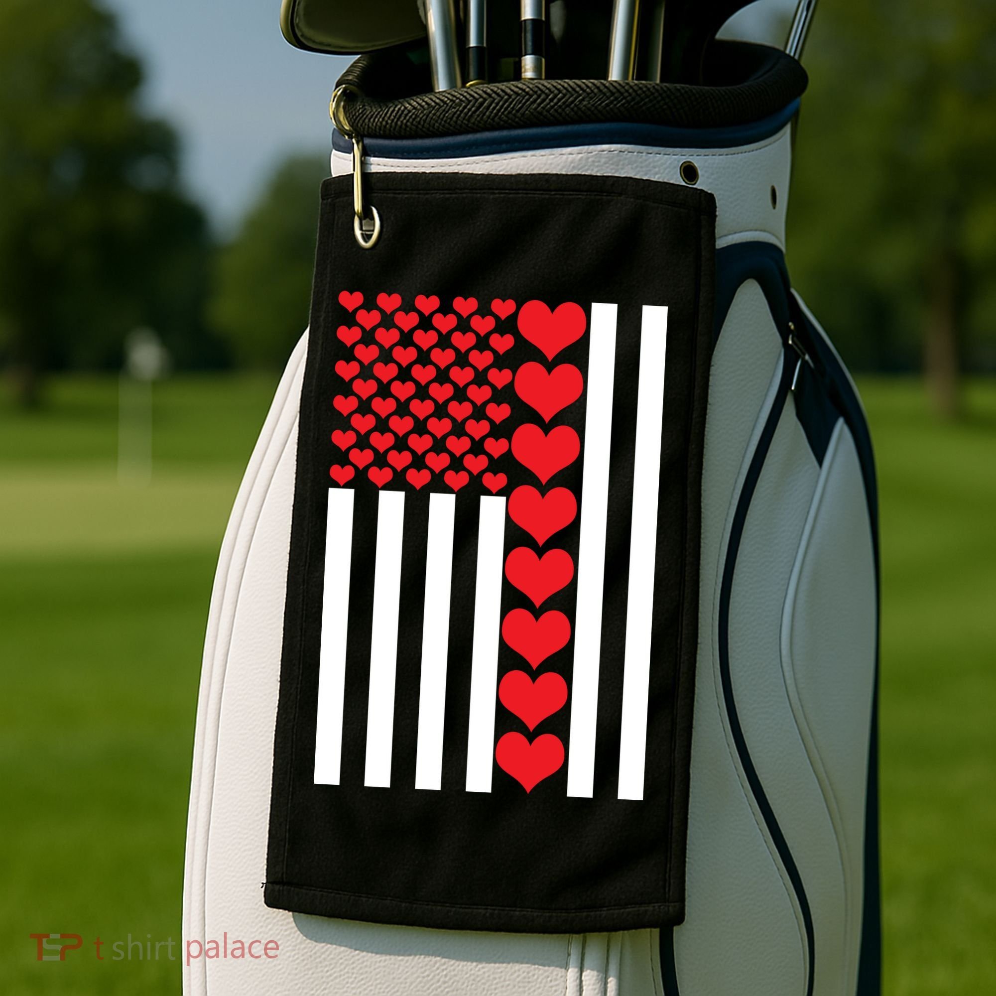 Valentines Day American Flag Golf Towel