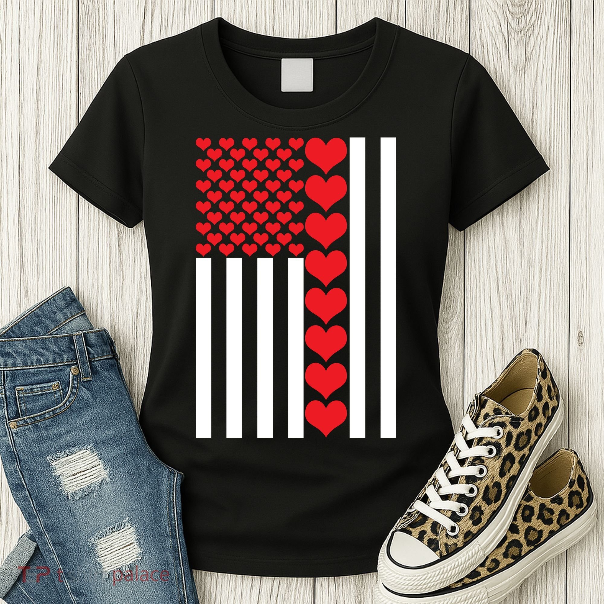 Valentines Day American Flag Women's T-Shirt