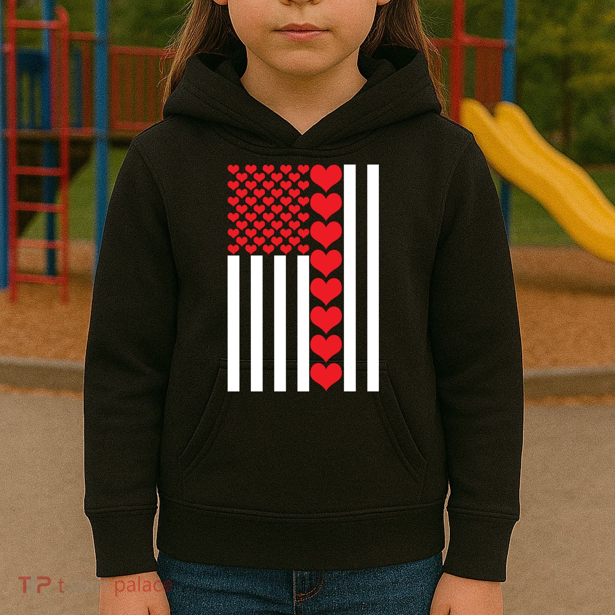 Valentines Day American Flag Kids Hoodie