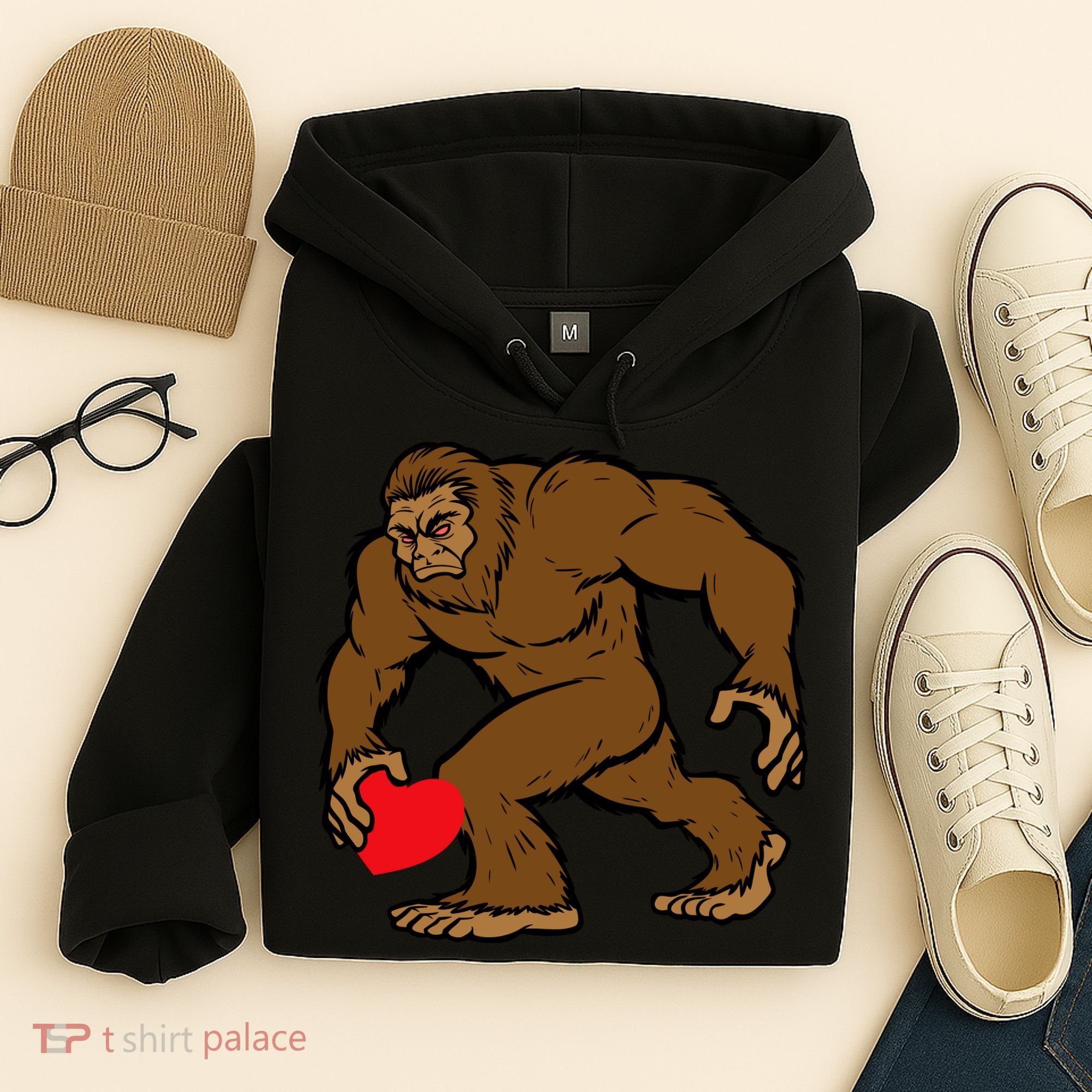 Valentines Day Bigfoot Heart Sasquatch Hoodie